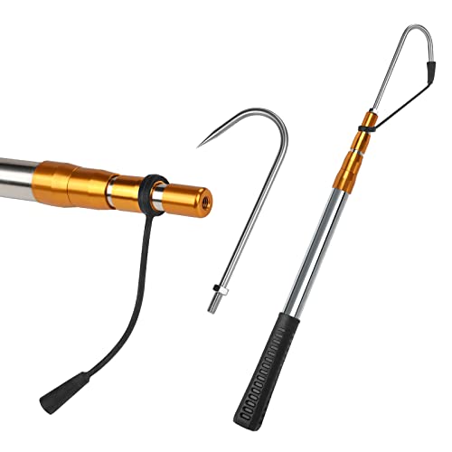 Gold Telescopic Fishing Gaff with Sharp Spear Hook – Adjustable Stainless Steel Handle