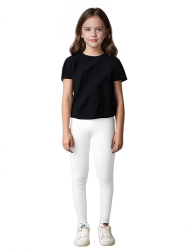 Girls High Waist Athletic Leggings - Yoga Dance Running Tights - Size 9 White