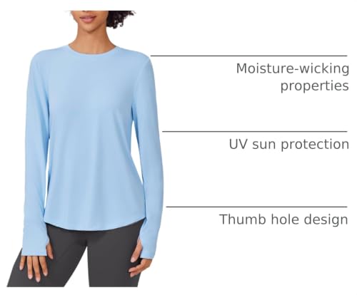 PINSPARK Women's Workout Top with Thumb Hole - Light Blue, Small, UPF 50+ Activewear
