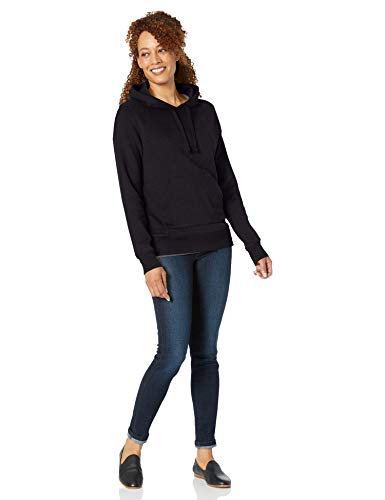 Women's Black Medium Fleece Pullover Hoodie with Kangaroo Pocket - Regular Fit
