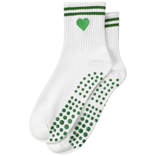 Non-Slip Pilates Socks with Grips for Women - Green Heart