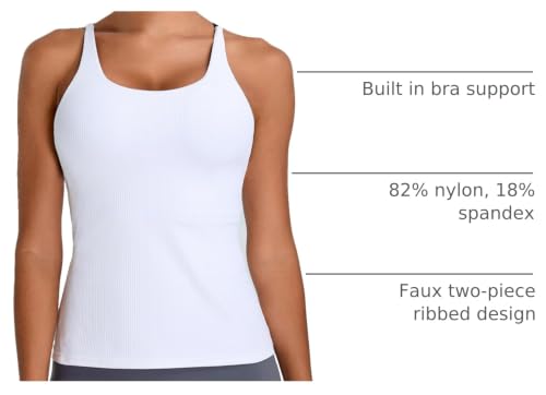 Open Back Tank Top with Built-in Bra - X-Large White