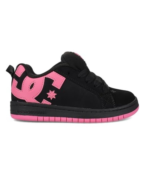 DC Unisex-Child Court Graffik Low Top Skate Shoe Sneaker, Black/Pink, 1 M M US Big Kid