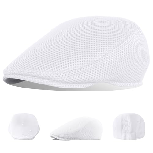 Meioro Men's White Flat Cap Newsboy Beret Ivy Gatsby Driving Hat One Size
