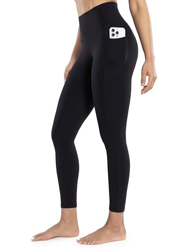 ENERBLOOM Women's High Waist Workout Leggings with Pockets 25" Medium Black