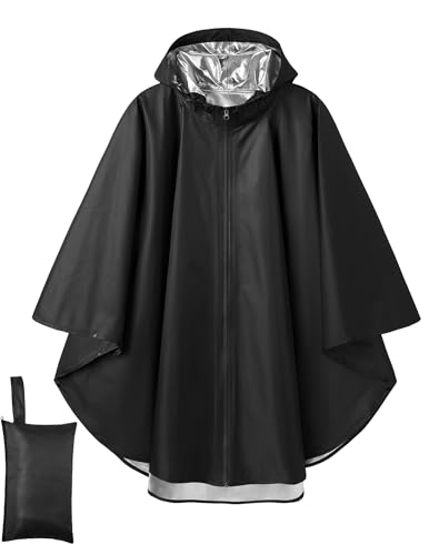 COOFANDY Rain Ponchos for Adults – Lightweight Waterproof Hooded Packable Rain Jacket