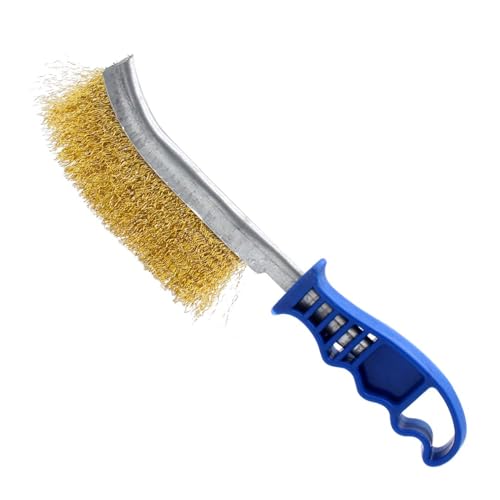Wire Brushes for Cleaning Rust, Heavy Duty Brass Tool 11" Long With Plastic Handle, for Automotive, Grill, Paint, Welding Slag & Household, Blue 2 Pack