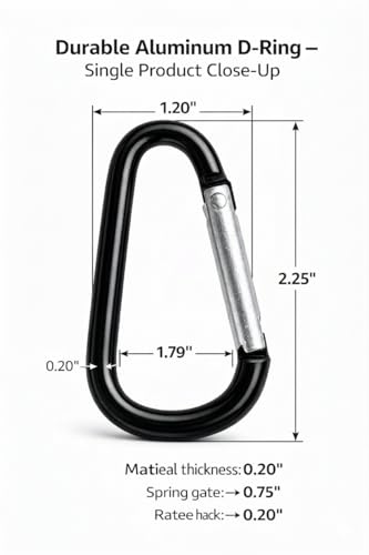 10-Pack Black Aluminum Carabiner Clips - 2.25” D-Ring