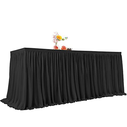 PARTISKY 17ft Black Polyester Ruffle Table Skirt for Banquet & Wedding Tables