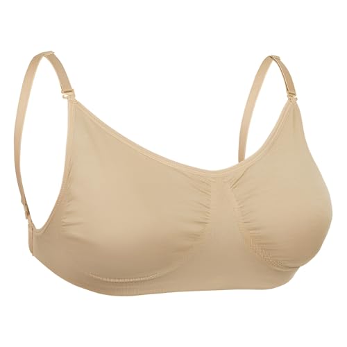 Women's Nude Dance Bra - Clear Strap, Backless, Beige, Size S