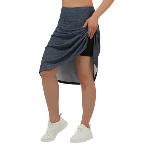 beroy Women's Midi Denim Skort with 3 Pockets, 24-Inch, Dark Large