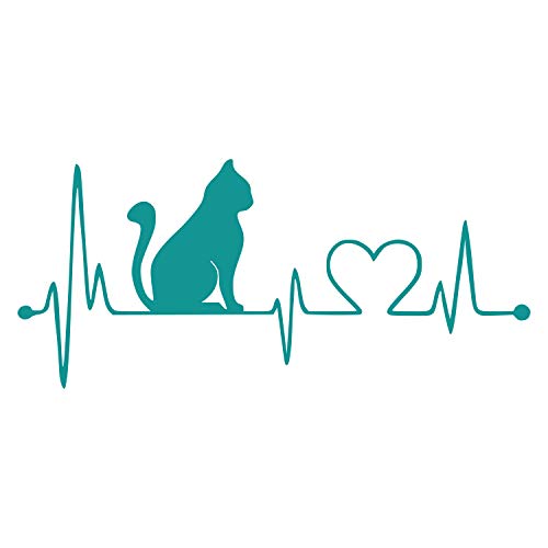 Cat Heartbeat Vinyl Decal Sticker - 5-Inch Teal Die-Cut Window Graphic