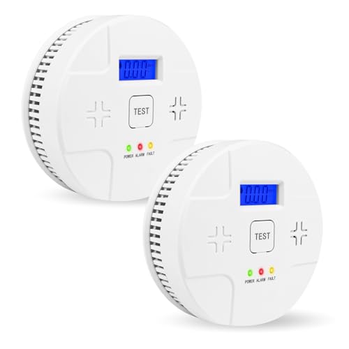 Smoke & Carbon Monoxide Alarms, Smoke Co Detector Combo with Led Digital Display, Sound Alarm, Battery Powered, 2 Packs