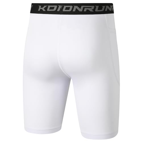 Boys Compression Shorts - Athletic Spandex Underwear with Pocket - Medium/White
