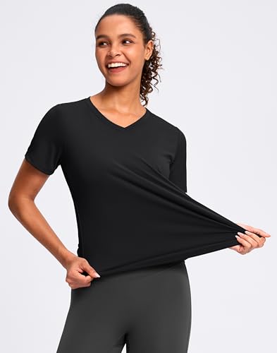 Women's V-Neck Dry Fit Workout Shirt - Short Sleeve, Large, Black