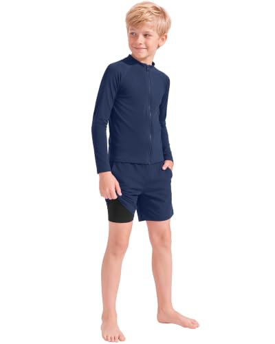 Boys Rash Guard Swim Set with Swim Trunks - 7-8 Years Navy Blue