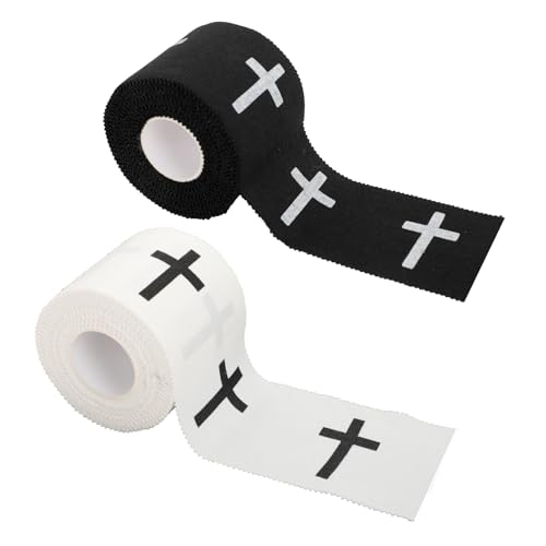 Xokipol 2 Pcs Athletic Tape Black & White 2in x 23ft Cross Wrist Support Zinc Oxide