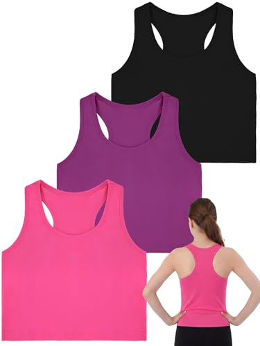 Girls Dance Tank Top - 3 Pack Sleeveless Crop Tops for Kids