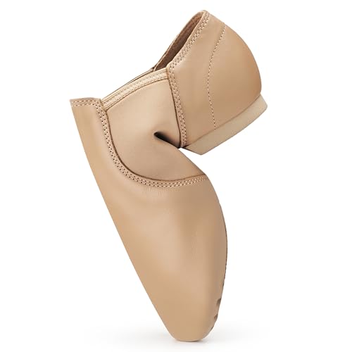 Leather Dance Shoes for Women - Split Sole, Arch Support, Tan 8.5/7.5