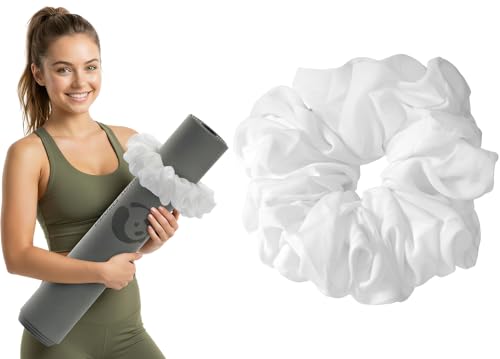 Yoga Mat Scrunchie Holder - Stretchable Velvet Fabric - White
