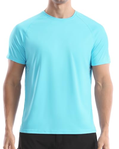 4ucycling Men's UPF 50+ Lake Blue Short Sleeve Sun Protection Swim Shirt - Medium
