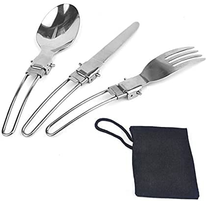 Portable 3-in-1 Folding Cutlery Set - Stainless Steel Utensils