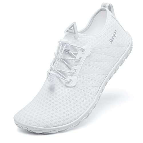 Racqua Water Shoes Women Men Barefoot Sport Beach Swim Shoes Size 7.5 Women / 6.5 Men - Hd137-White