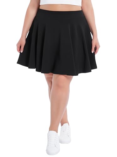 SEKINO Women's Plus Size Black Stretch Flared Pleated Skirt with Pockets 3X