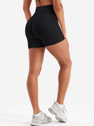 YEOREO Womens Workout Yoga Shorts 4.5" No Front Seam, Medium Black, Regular Fit