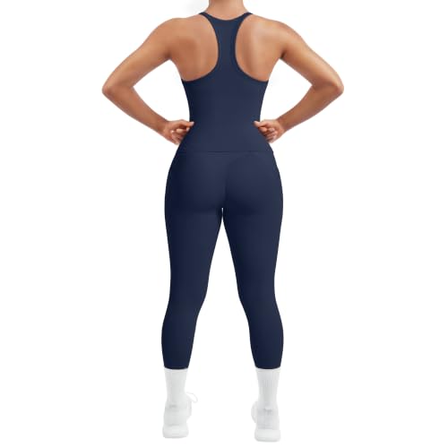 SUUKSESS Women 2 Piece Workout Set Navy Small - Compression Leggings & Racerback Top