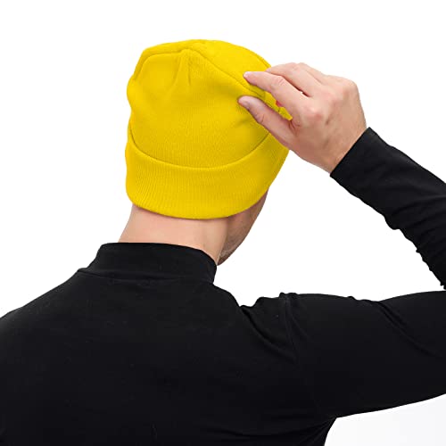 Warm Unisex Beanie Hat - Soft Knit Skull Cap - Yellow