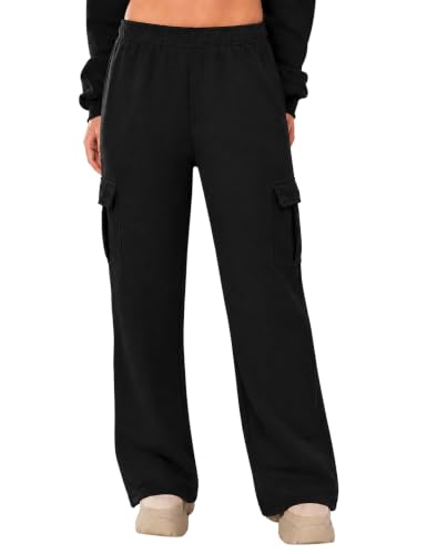 Micoson Women's Wide Leg Fleece Cargo Sweatpants for Fall & Winter
