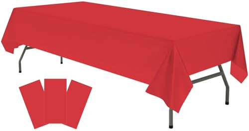 Disposable Plastic Tablecloths 54x108 Inch - 3 Pack Red Table Covers