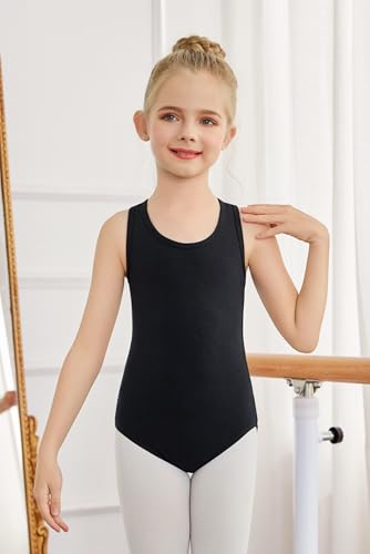 Ballet Leotard for Girls - Sleeveless Tank Bodysuit, 8-9 Years, Black