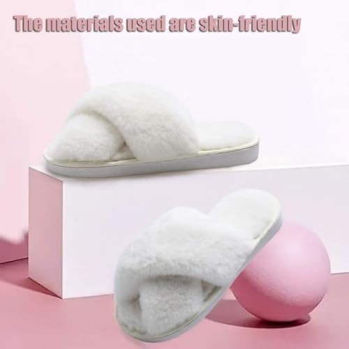 LightFun 4-5 Kid Beige Fuzzy Fur Slippers Open Toe Cross Band Flip Flops for Girls – Indoor/Outdoor