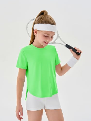 Haloumoning Girls Athletic Shirt, Short Sleeve, Green, 7-8 Years (5-14 yrs)