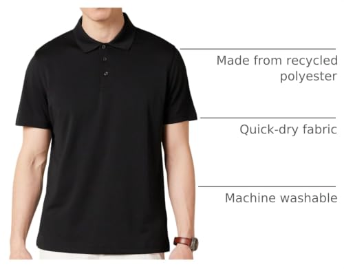Amazon Essentials Men’s Slim-Fit Quick-Dry Golf Polo Shirt, Recycled Polyester, Black, Large