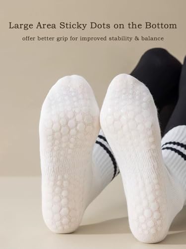 Non-Slip Pilates Socks with Grips for Women - White 3 Pack