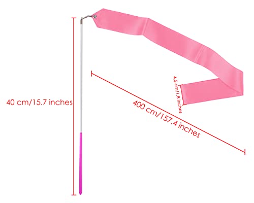 4-Yard Pink Dance Ribbons with Wands for Rhythmic Gymnastics