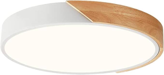 Vikaey Modern Dimmable LED Ceiling Light, Minimalist Wood Style 5CCT 2700K-6000K Flush Mount Ceiling Light Fixture, Round Lighting Lamp for Bedroom Living Room Dining Room Laundry, White, 15.8"