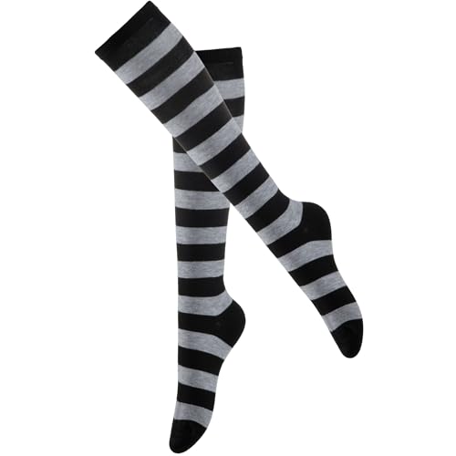 Knee High Socks for Women - Long Tube Socks, Grey & Black Stripes