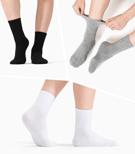Soft Cotton Striped Crew Socks for Daily Running - 4 Pairs Grey