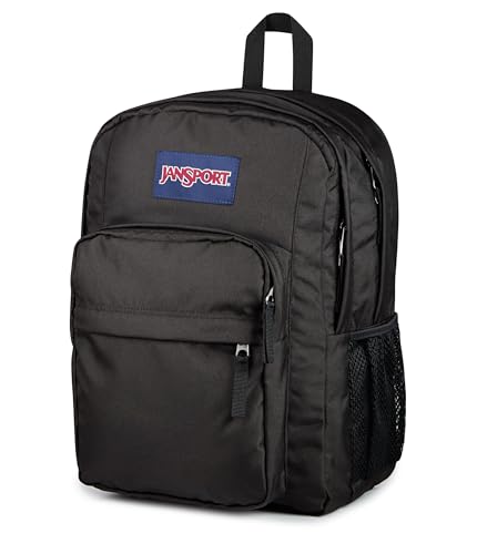 JanSport Big Plans Backpack Black - Laptop & Water Bottle Storage, Trolley Pass-Through