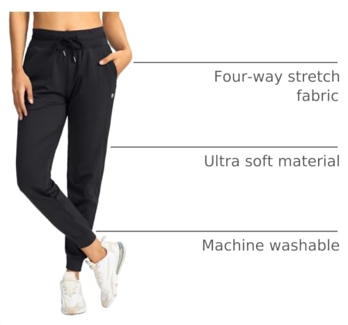 High Waisted Women's Joggers with Zipper Pockets - Medium Black