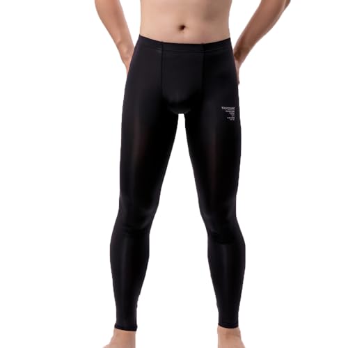 Men's Ice Silk Sheer Leggings Pants Black Large Underwear Bottoms