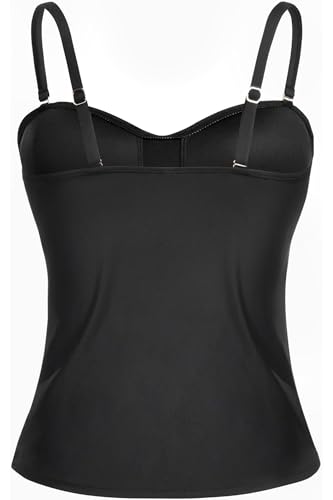 Holipick Women's Black Large Tummy Control Tankini Top - Bandeau Swimwear