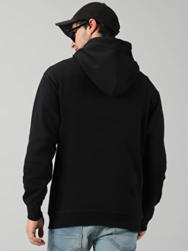 X-Large Black Cotton Hoodie for Men - Heavyweight Fleece Pullover Sweatshirt