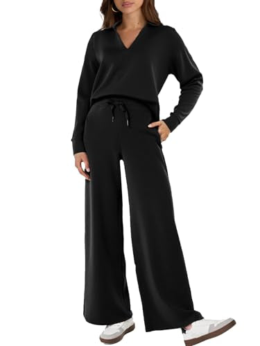 Glamaker Women's 2 Piece Sets Black Large Casual Sweatsuit Outfit