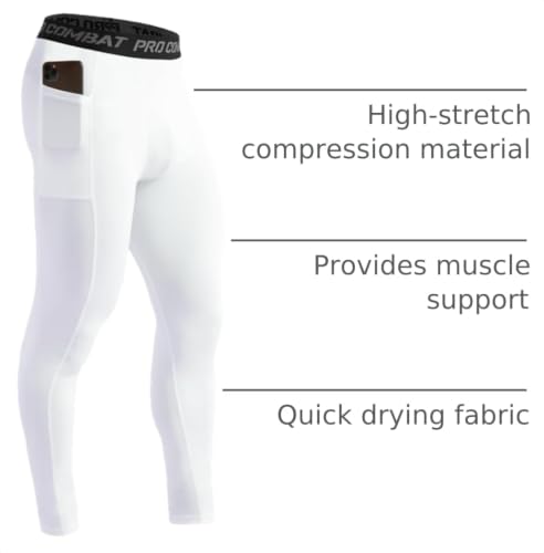Men's Compression Pants with Pockets - Medium White Athletic Leggings