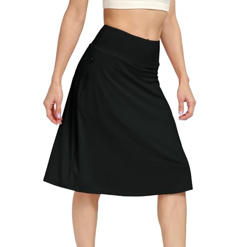 KGKE Women’s Midi Skirt with Built-In Skorts - 2 Pack (Black & Navy), Large